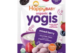 A package of Happy Baby organic yogurt. Its manufacturer, REBBL, sought to incorporate more recycled material in its packaging. Trayak helped them figure out the best way to do that.