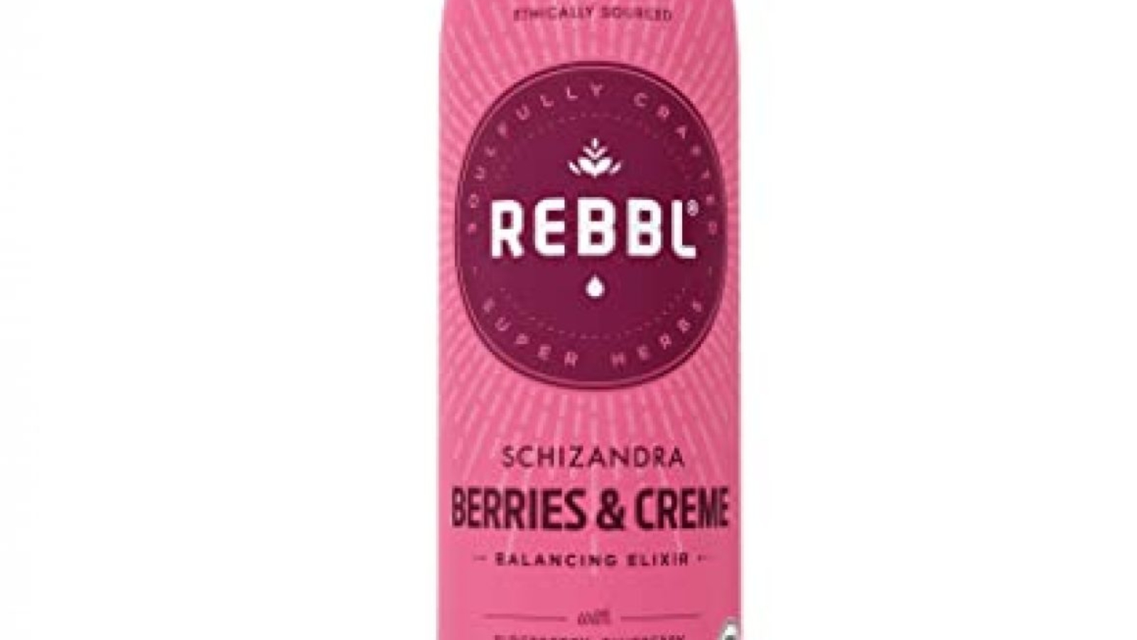 A bottle of REBBL's Shizanadra Berries & Creme health drink.