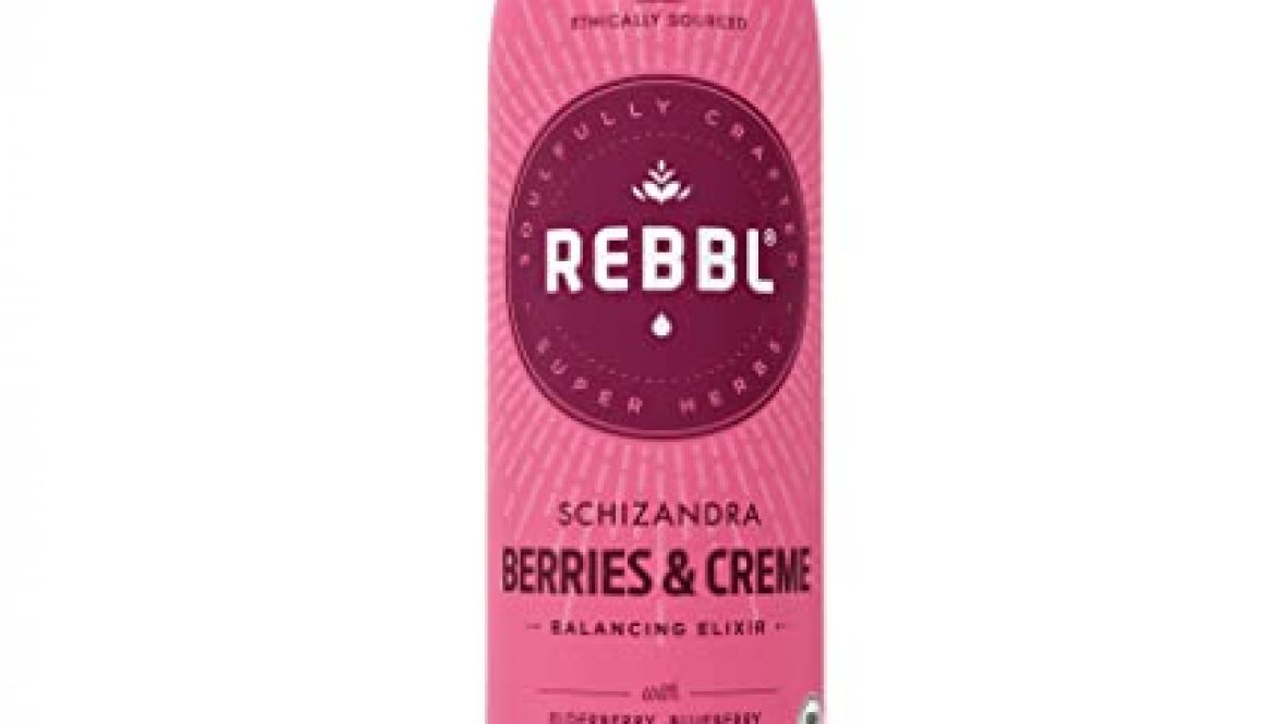 A bottle of REBBL's Shizanadra Berries & Creme health drink.