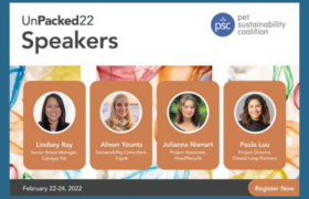 Promotional card listing speakers for the UnPacked 2022 convention