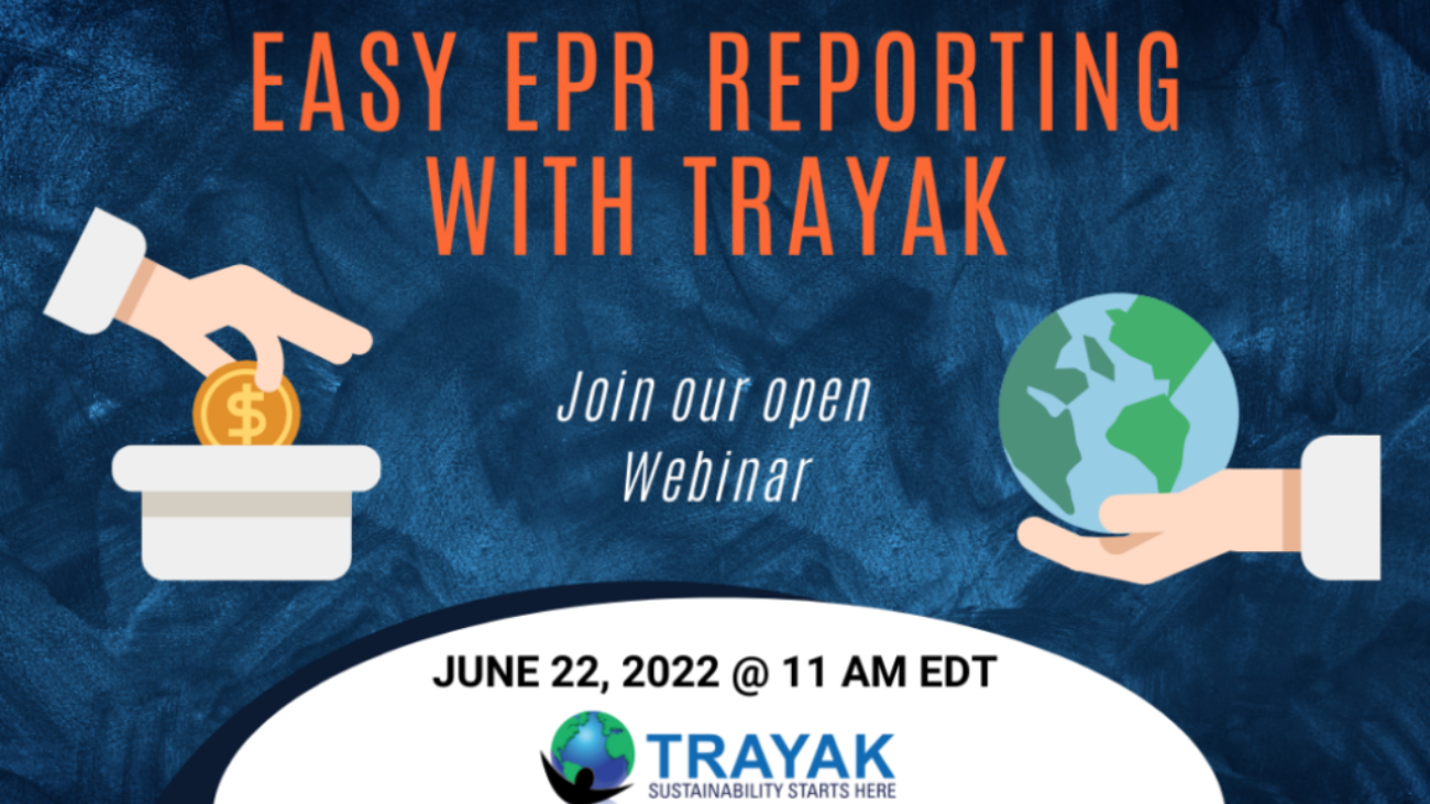 Promotional graphic for webinar on how Trayak can ease extended producer responsibility reporting