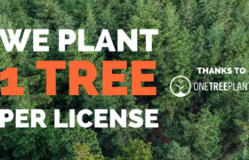 Blog header announcing that Trayak plants one tree per license for our EcoImpact Compass platform through our partnership with One Tree Planted